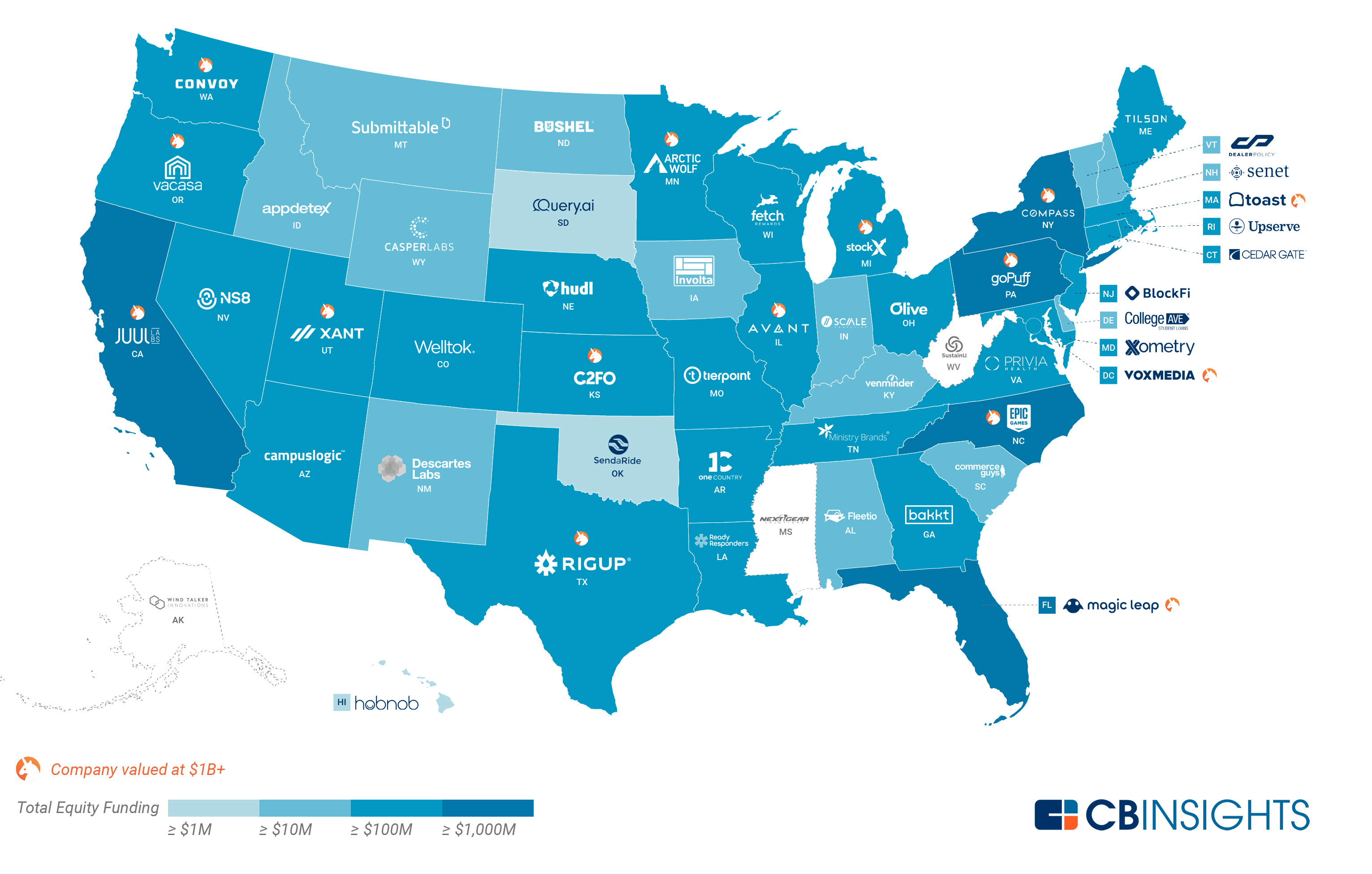 The United States Of Startups The Most WellFunded Tech Startup In